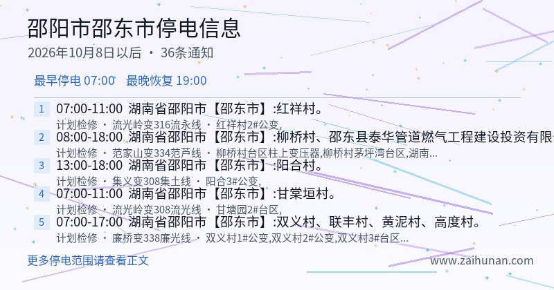 邵阳市邵东市停电通知