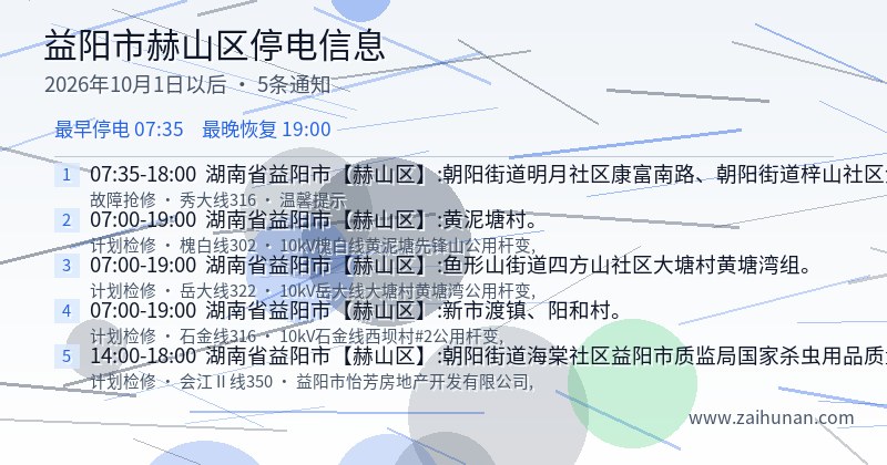 益阳市赫山区停电通知