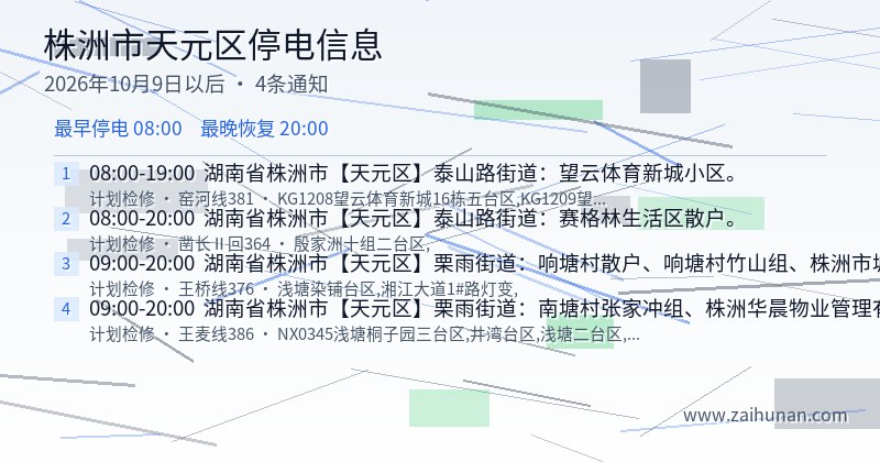 株洲市天元区停电通知