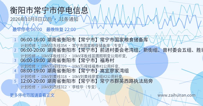 衡阳市常宁市停电通知