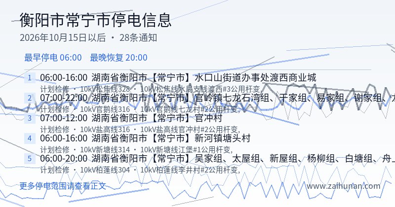衡阳市常宁市停电通知