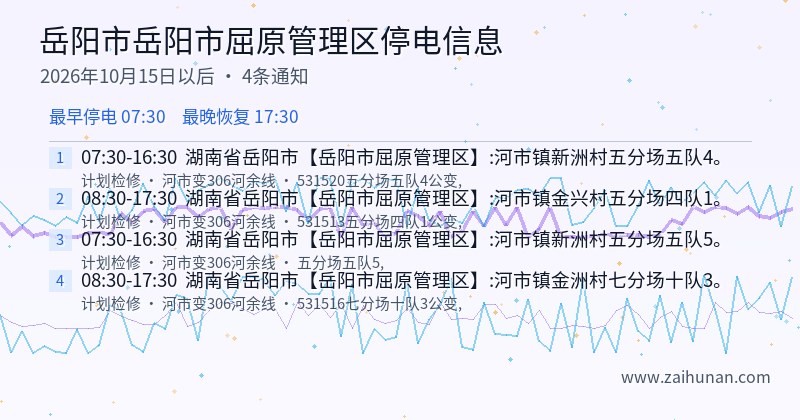 岳阳市岳阳市屈原管理区停电通知