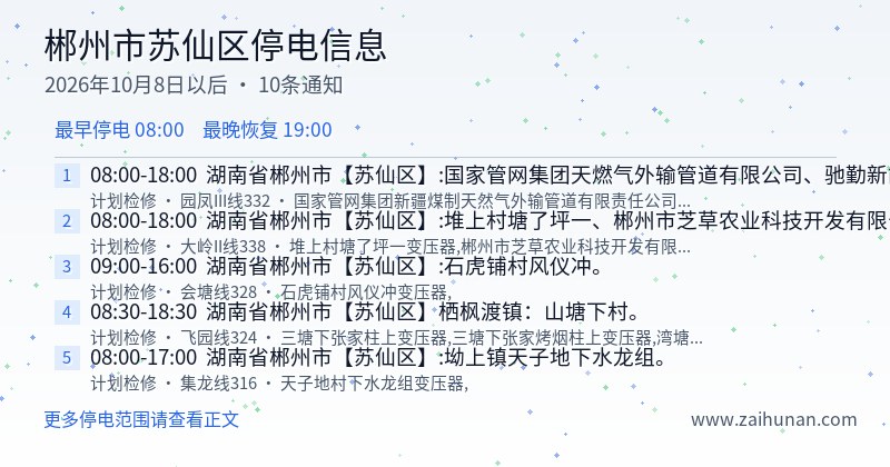 郴州市苏仙区停电通知