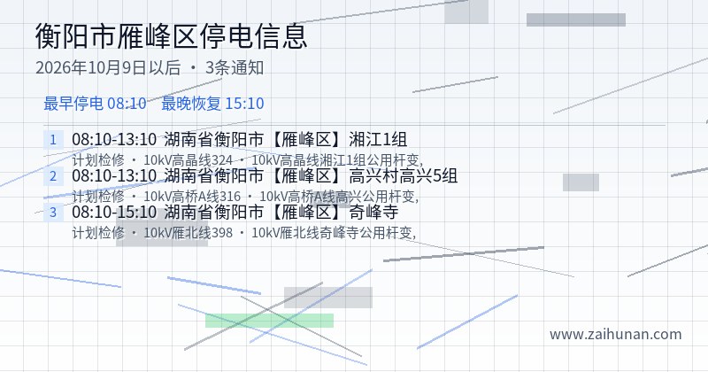 衡阳市雁峰区停电通知