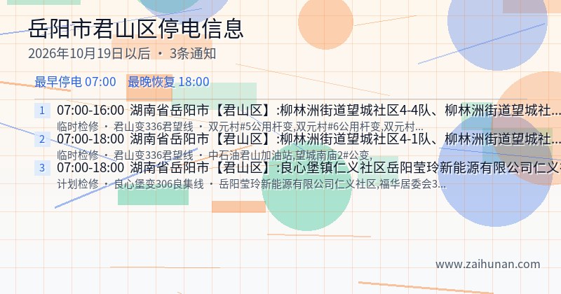 岳阳市君山区停电通知