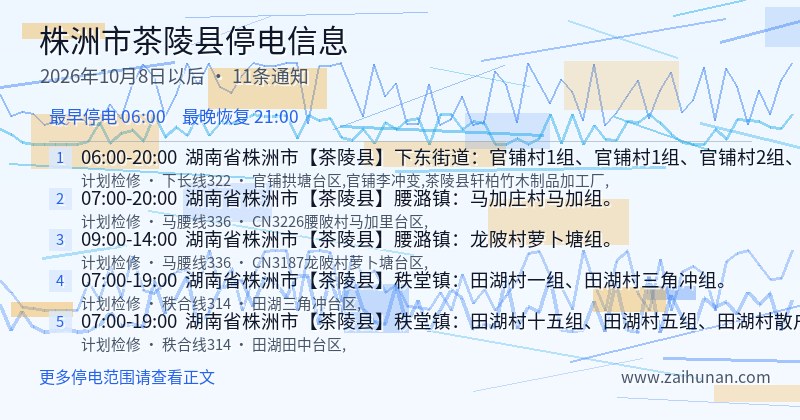 株洲市茶陵县停电通知