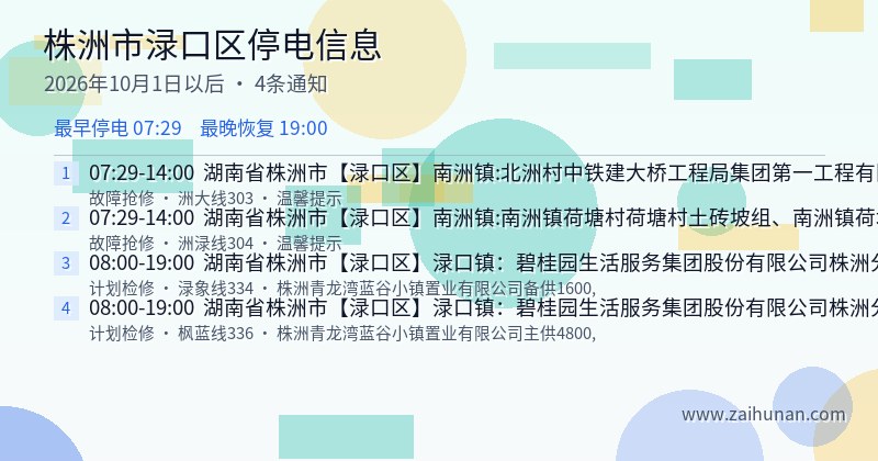 株洲市渌口区停电通知