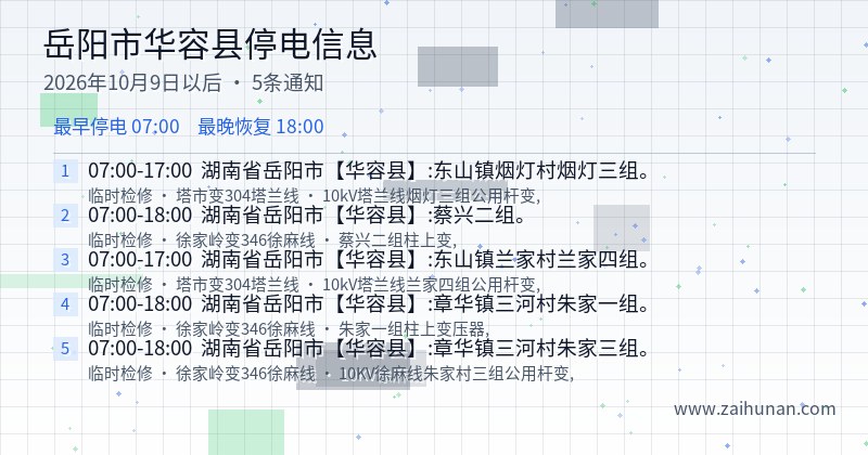 岳阳市华容县停电通知