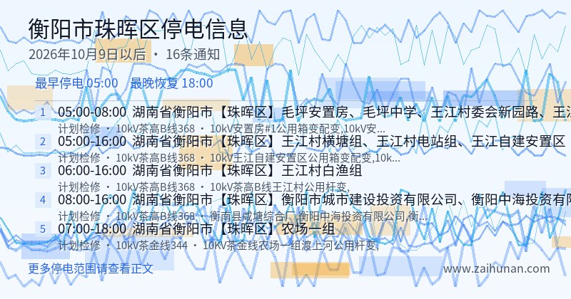 衡阳市珠晖区停电通知