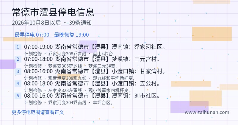 常德市澧县停电通知