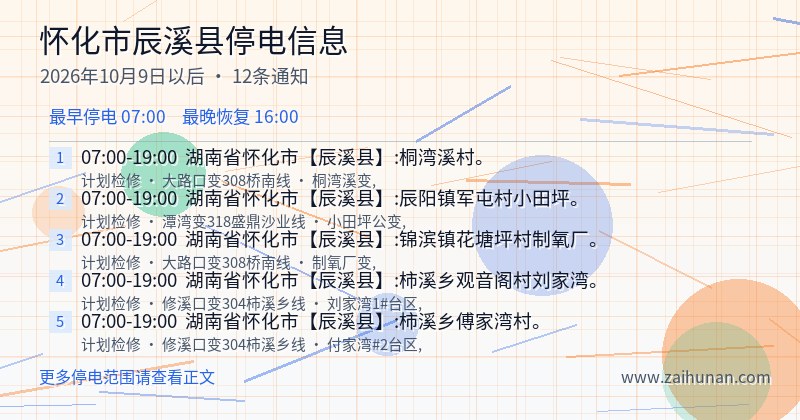 怀化市辰溪县停电通知