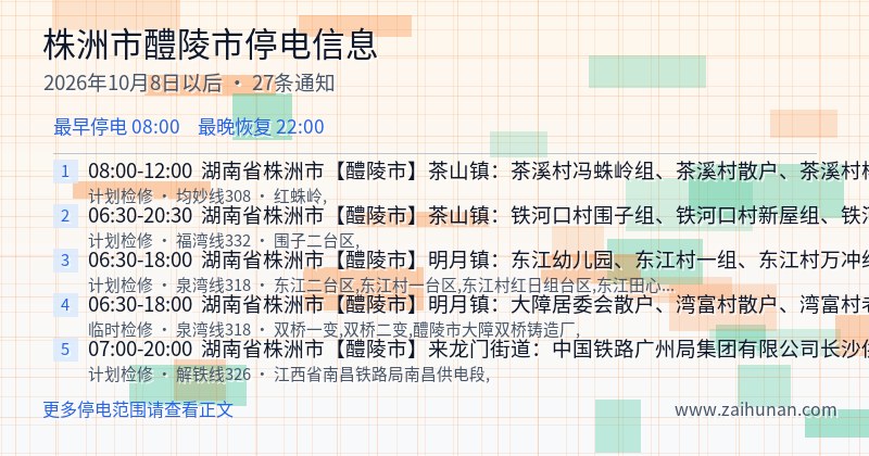 株洲市醴陵市停电通知