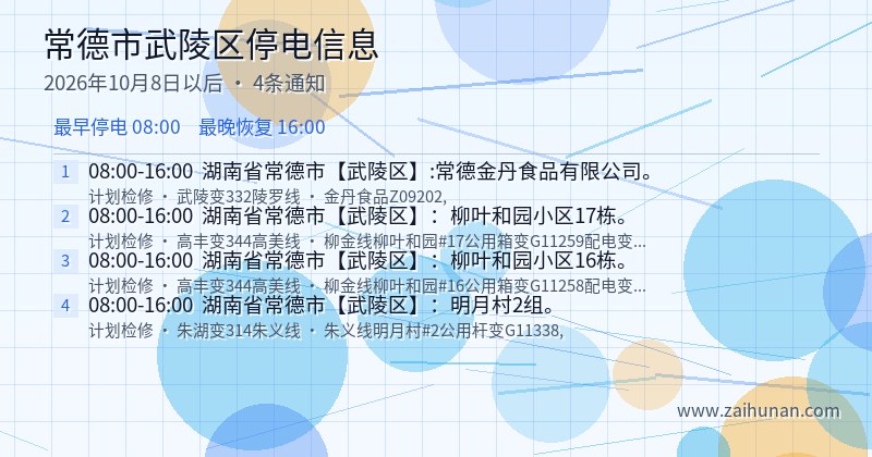常德市武陵区停电通知