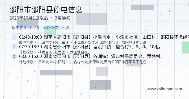 邵阳市邵阳县停电通知