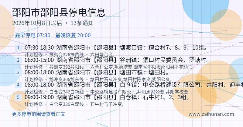 邵阳市邵阳县停电通知