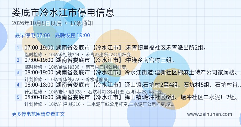 娄底市冷水江市停电通知