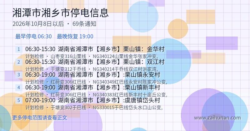 湘潭市湘乡市停电通知