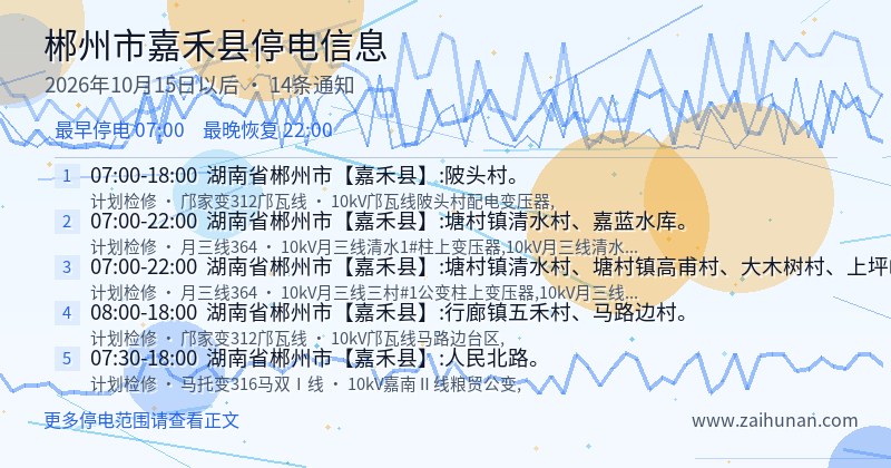 郴州市嘉禾县停电通知