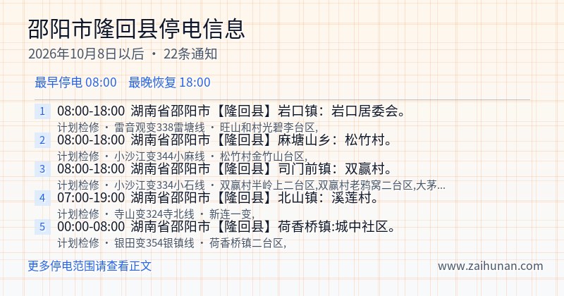 邵阳市隆回县停电通知
