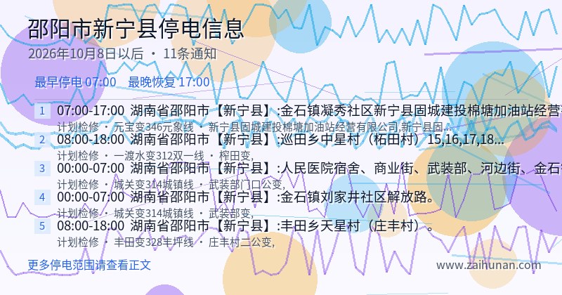 邵阳市新宁县停电通知