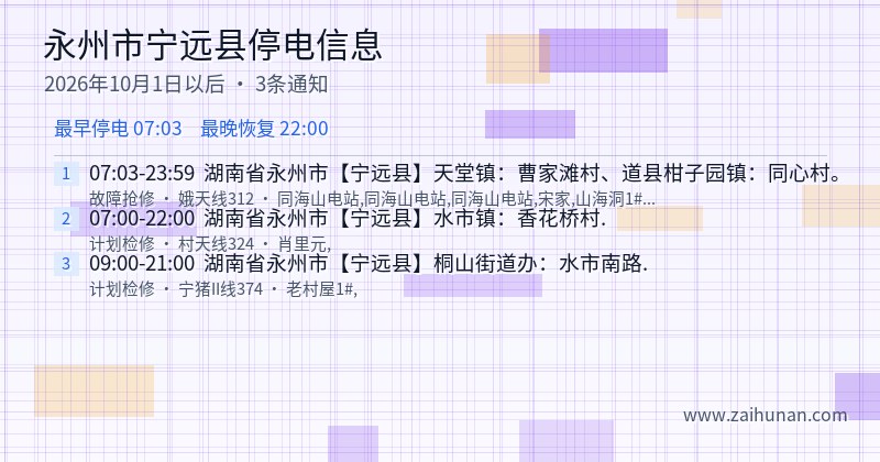 永州市宁远县停电通知