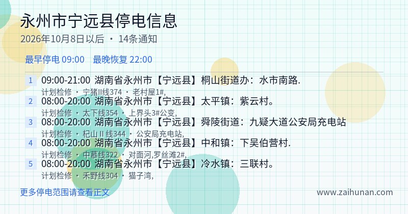 永州市宁远县停电通知