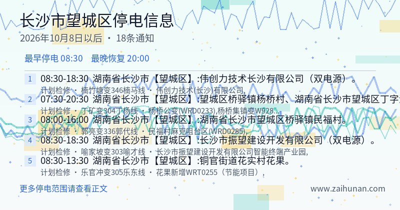 长沙市望城区停电通知